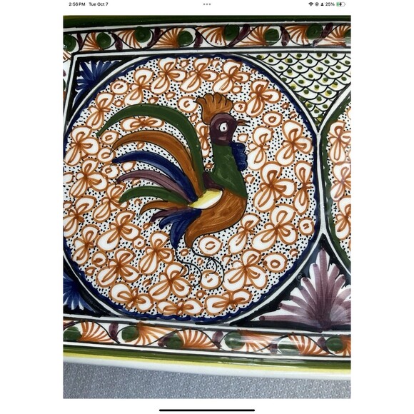 Portuguese Hand Painted Rooster Serving Platter Ceramic Rectangle 13”L x 5.5” W - Picture 3 of 8